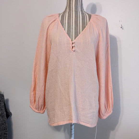 Caslon Tops - Caslon oversized gauzy cotton  v-neck top long sleeve nwt